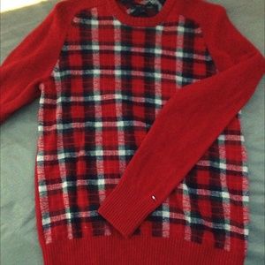 Tommy Hilfiger Red Plaid Wool Sweater
